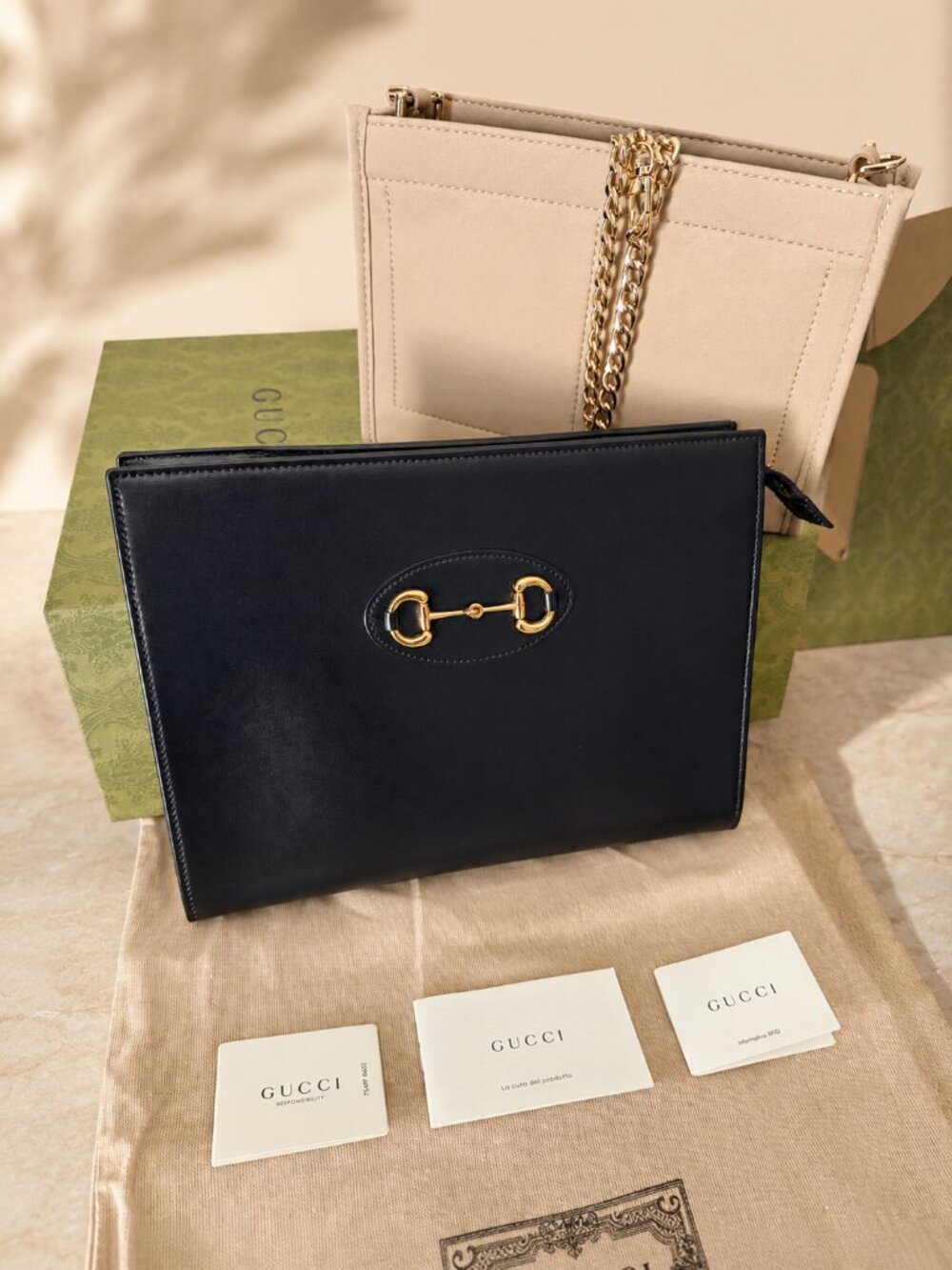 GUCCI LEATHER HORSEBIT 1955 LARGE POUCH